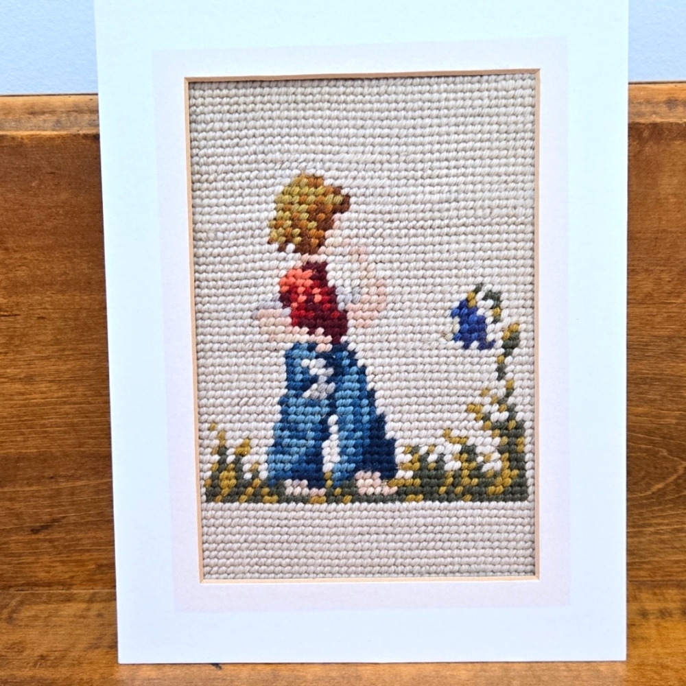 1959 Needlepoint Boy & Girl In The Flower Garden - Picture 2 of 8